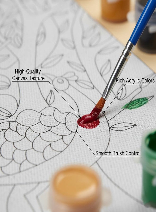 HOBBY INDIA مجموعة لوحة الرسم على القماش من هوبي إنديا للأطفال والكبار | هدية فنية وحرفية للأولاد والبنات | تصميمات فنية هندية يدوية الصنع جاهزة | ديكور للمنزل، غرفة النوم، غرفة المعيشة والمكتب (12 × 9 بوصة) (طيور) - Image 3